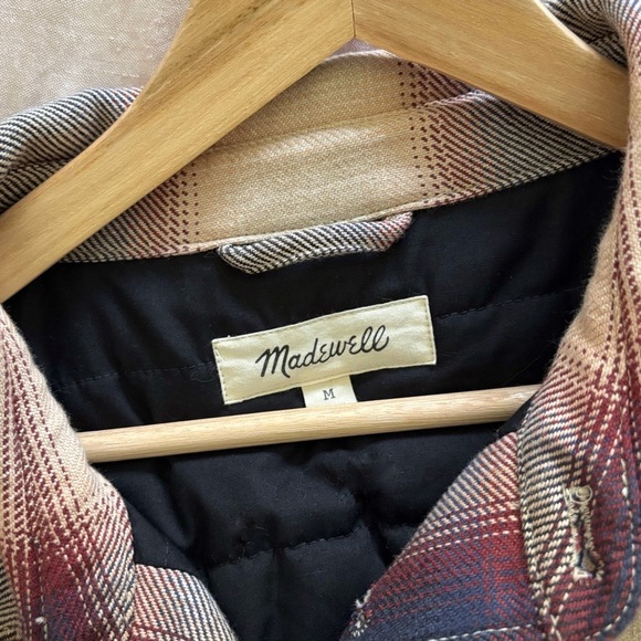 Madewell Quilted Shirt Jacket Plaid Navy Blue Red Cream Size M - Picture 7 of 9